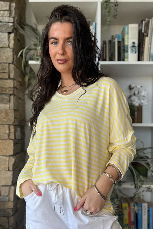 Perfect Breton V Long Sleeve Top Lemon 